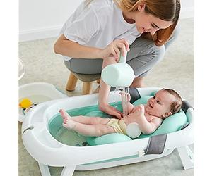 Bakermiche Coussin de Bain Réglable pour Bébé - Siège de Bain pour Tout-Petit, Réducteur de Baignoire, Tapis Antidérapant Pliable et Confortable