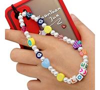 Bakermiche Étoile du Visage Souriant en Perles avec Pendentif Bracelet Antidérapant Lanière Chaîne Anti-Perte en Cristal de Téléphone Portable, Lanière de Perles de Téléphone Portable