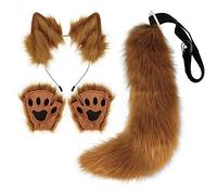 BakerMiche Fausse Fourrure Chat Oreille Bandeau Moelleux Loup Renard Queue Griffe Gants Cosplay Costume Ensemble Animal Costume Furry Queue et Pattes Femmes Déguisement pour Halloween Dress Up
