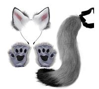 BakerMiche Fausse Fourrure Renard Oreilles de Chat Bandeau Queue Gants Ensemble - Mignon Chat Costume Fourrure Oreilles & Queue & Pattes Animal Costume Déguisement Halloween Noël Habillage