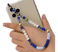 Bakermiche lanière Lettre Bracelet Bijoux Bracelet Antidérapant Lanière Chaîne Anti-Perte en Cristal de Téléphone Portable, Lanière de Perles de Téléphone Portable pour Femmes Filles (Bleu)