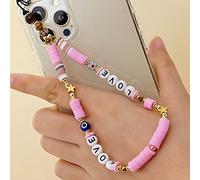 Bakermiche lanière Lettre Bracelet Bijoux Bracelet Antidérapant Lanière Chaîne Anti-Perte en Cristal de Téléphone Portable, Lanière de Perles de Téléphone Portable pour Femmes Filles (Rose)