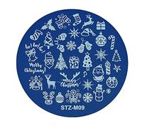 Bakermiche Nail Stamping Plaques Père Noël Flocon de Neige Image Plaque Nail Art de Noël Ronde Ongles Stamping Nail Art Plaques Stamp pour Art Dongles Plaques Dimpression réutilisable Outils à Ongles