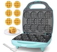 Baker's Friend Gaufrier Machine, 11 x 5.5 cm Mini Gaufrier, Rond Miniature Gauffrier Multifonctions Enfants et Adultes, Petit Gaufrier Belge, Waffle Maker, Electroménager Cuisine, Aqua