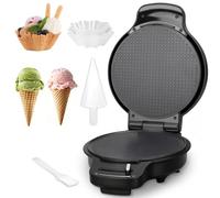 Baker's Friend Machine à Gaufres Cornets de Glace avec Réglage de Brunissage, Gaufrier Fin 7,5" pour Gaufres Croustillantes, Inclus Rouleau à Cornet & Presse à Bol, Gaufrier Bol Antiadhésif, Graphite