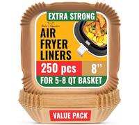 Baker's Signature Lot de 250 doublures jetables en papier sulfurisé pour friteuse à air comprimé - Feuilles carrées de 20 cm pour paniers de 5,5 à 9 L, four, poêles - Accessoires de friteuse à air
