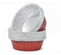 Bakery Direct Lot de 50 moules à tarte ronds en aluminium Rouge/argenté