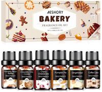 Bakery Essential Oil Set,6 X 10 Ml,Halloween Christmas Scented Essential Oil For Diffuser,Diy-Pumpkin Pie,Gingerbread,Chocolate Cookie,Cinnamon Apple