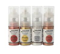 bakeryteam Poudre à paillettes dans son propre distributeur pratique (5 g chacune) : Ruby métallisé, or métallisé, argent pailleté, cuivre métallisé, lot de 4 20 g