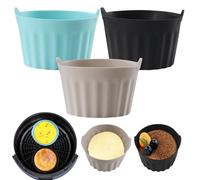 Baketron 3PCS Moule Silicone Pour Air Fryer - Plat Pour Friteuse Sans Huile, Mafin, Gâteau, Tarte Aux Oeufs - Accessoires Air Friteuse - Noir, Gris, Bleu