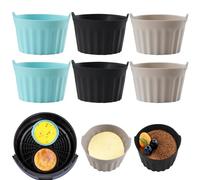 Baketron 6PCS Moule Silicone Air Fryer,Plat Pour Friteuse Sans Huile,Mafin Coupe Moule,Moule Pour Gâteau Au Four,Moule à Tarte Aux Oeufs，Air friteuse Accessoires, Silicone Bakeware，Noir + gris + bleu