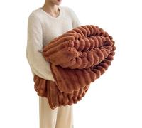 Baketron Couverture Fausse Fourrure de Lapin，Couverture Polaire Moelleuse en Flanelle，Chaude Double Face Doux pour Domicile，comme jeté de canapé ou Couverture de（Couleur Caramel，120x200cm）