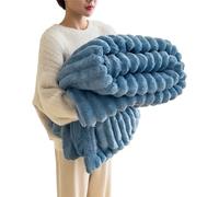 Baketron Couverture Fausse Fourrure de Lapin，Couverture Polaire Moelleuse en Flanelle，Chaude Double Face Doux pour Domicile，comme jeté de canapé ou Couverture de（Bleu，150x200cm）