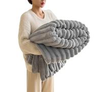 Baketron Couverture Fausse Fourrure de Lapin，Couverture Polaire Moelleuse en Flanelle，Chaude Double Face Doux pour Domicile，comme jeté de canapé ou Couverture de（Argent Grau，180x200cm）