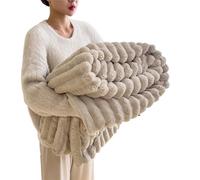 Baketron Couverture Fausse Fourrure de Lapin, Douce et Moelleuse en Flanelle, Chaude Double Face pour Domicile, comme Jeté de Canapé (Kaki, 150x200cm)