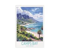 BAKHFTR Camps Bay Poster de voyage en Afrique du Sud - Décoration murale sur toile pour chambre à coucher, bureau, chambre, cadeau - 40 x 60 cm