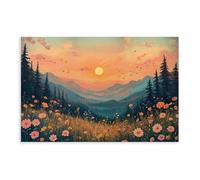 BAKHFTR Impression sur toile représentant un coucher de soleil à couper le souffle sur une montagne - Décoration murale pour salon, chambre à coucher - 60 x 90 cm