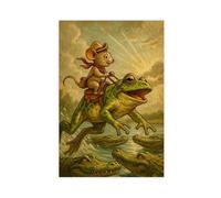 BAKHFTR Poster sur toile représentant une souris, un cow-boy, une grenouille, une balade - Décoration pour chambre à coucher, bureau, chambre - Cadeau idéal - 20 x 30 cm