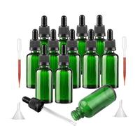 Bakiauli 12 Pièces Flacon Compte Gouttes 30ml, Vert Flacon Huile Essentielle Vide avec Pipette Verre avec Pipettes, pour les Mélanges d'huiles Essentielles d'aromathérapie Massage, Cosmétique