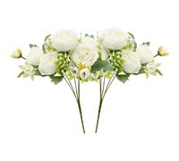 Bakiauli 2 Pièces Pivoine Artificielle Blanc, Fausse Fleur Bouquet de Fleurs Artificielles Deco pour Mariage Parti Centres de Table Arrangement Floral Accueil Cuisine Décor