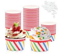 Bakiauli 50 Pièces Coupes à Glace 125ml, Coupelle Dessert avec Cuillères Bol à Dessert en Papier pour les Anniversaires, les Réunions, les Fêtes (Rayures Colorées)