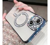 Bakicey Coque Compatible avec iPhone 12,Étui Foret Latéral Glitzer Magnétique Crystal Clear Anti-Choc Housse de Protection en Silicone TPU Case pour iPhone 12,Bleu