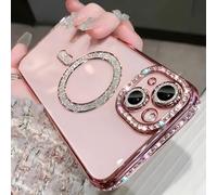 Bakicey Coque Compatible avec iPhone 12 Pro Max,Étui Foret Latéral Glitzer Magnétique Crystal Clear Anti-Choc Housse de Protection en Silicone TPU Case pour iPhone 12 Pro Max,Rose