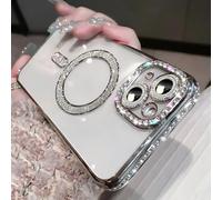 Bakicey Coque Compatible avec iPhone 13,Étui Foret Latéral Glitzer Magnétique Crystal Clear Anti-Choc Housse de Protection en Silicone TPU Case pour iPhone 13,Argent