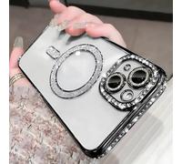 Bakicey Coque Compatible avec iPhone 15 Pro Max,Étui Foret Latéral Glitzer Magnétique Crystal Clear Anti-Choc Housse de Protection en Silicone TPU Case pour iPhone 15 Pro Max,Noir