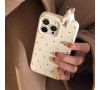 Bakicey Coque de protection en silicone compatible avec iPhone 16, point de vague mignon en trois dimensions, motif chaton 3D, résistant aux rayures, blanc fromage