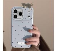 Bakicey Coque de protection en silicone compatible avec iPhone 17 Pro Max, point ondulé, mignon, 3D, chat allongé, pour fille, anti-chocs, bleu cendré