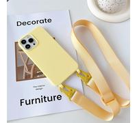 Bakicey Coque de protection pour iPhone 15 - Coque chaîne, avec bandoulière en nylon - En silicone liquide - Avec cordon réglable - Anti-chocs - Pour iPhone 15 - Jaune