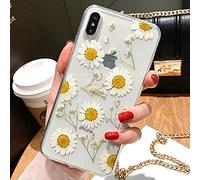 Bakicey Coque iPhone 7 Plus, Séchées Vraies Fleurs Housse Transparent Gel Silicone Case Créatif Pétales éternelle Bumper Anti-Rayures Cover Étui pour iPhone 8 Plus (iPhone 7/8 Plus, F Marguerite)