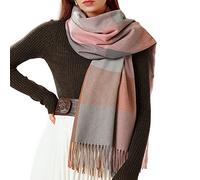 Bakicey Écharpe XXL pour femme - Écharpe chaude et douce en tricot à carreaux - Écharpe d'automne et d'hiver - Écharpe en laine - Châle - Foulard - Poncho - Cape, Rose/gris