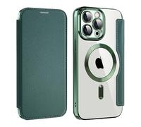 Bakicey Étui pour iPhone 15 Pro Max, à rabat, compatible avec compartiment pour cartes mag-Safe en cuir synthétique, anti-rayures, avec verrouillage RFID, transparent, à rabat, pour iPhone 15 Pro Max,