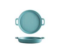 Baking Dish Ceramic Baking Tray Round Binaural Western Food Steak Pizza Chicken Wings Baking Dish Microwave Oven Special Dinner Plate 2 Pcs Baking Tray(Blue-S)