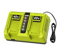 Bakipante Chargeur rapide 40 V à double port compatible avec le chargeur | Charge 2 batteries Ryobi 40 V à la fois, compatible avec OP4015/OP4026/OP4040/OP4050/OP4060, indicateur LED, support mural