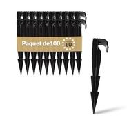 BAKOKI Lot de 100 ancrages au sol pour irrigation goutte à goutte 16-20 mm Support de tuyau d'ancrage au sol Support de tuyau Micro irrigation - Incassable résistant aux UV - Fixation de tuyau