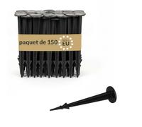 BAKOKI Lot de 150 piquets d'ancrage en plastique pour fixation contre les mauvaises herbes - Résistants aux UV - Diamètre de la tête : 25 mm - Pour filet de taupe, non-tissé de sol, paillis, pelouse