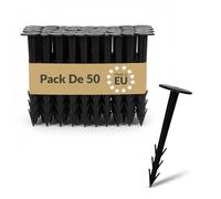 BAKOKI Lot de 50 piquets d'ancrage en Plastique - Résistants aux UV - Construction nervurée et ardillon - Tête Large - Idéal pour Toile Anti-Mauvaises Herbes, géotextile, paillis, pelouse