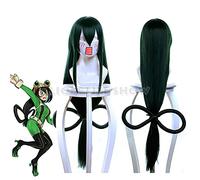 Baku No My Hero Academia Asui Tsuyu Longue Noeud Droit Vert Foncé Cosplay Perruque Mon Hero Academia