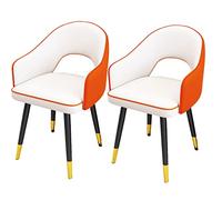 BAKULI Ensemble 2 Chaises de Cuisine Cuir PU Latérales Imperméable avec Pieds Acier Carbone Fauteuils Salon Modernes À Dossier Haut Rembourré Siège Souple(White+Orange)