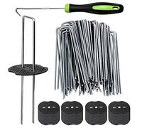 Bakulyor Lot de 150 piquets à membrane de contrôle des mauvaises herbes + 150 rondelles tampon, piquets de 150 mm pour tapis de mauvaises herbes, agrafes de jardin en métal, piquets de gazon