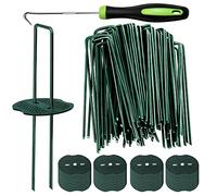 Bakulyor Lot de 50 piquets verts pour gazon artificiel + 50 rondelles tampon, agrafes de paysage de calibre 11, 15.2 cm, goupille de sol robuste pour barrière d'herbe, tissu de gazon