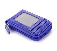 BAKUN Étui Fin en Cuir de qualité supérieure avec Fermeture éclair pour Cartes de Visite et de crédit avec Fente Transparente pour Photos, Bleu, M, Décontracté