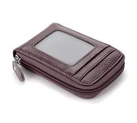 BAKUN Étui fin en cuir de qualité supérieure avec fermeture éclair pour cartes de visite et de crédit avec fente transparente pour photos, marron, M, Décontracté