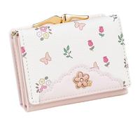 Bakurok Petit portefeuille compact à trois volets pour femme avec blocage RFID et fenêtre pour carte d'identité, rose clair, Moderne