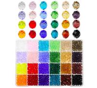 Bala&Fillic 6mm Perles de verre Briolette Rondelle à facettes Briolette Glass Beads Faceted Rondelle, Craft Crystal Beads for Bracelet Making 24 Colors in Container Box (Total 1200pcs)