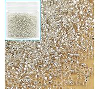 Bala&Fillic Lot de 10 000 perles de rocaille en verre transparentes doublées d'argent dans une boîte de 110 g (couleur argentée)