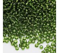 Bala&Fillic Lot de 10 000 perles de rocaille transparentes doublées en argent - 110 g - Vert armée - 2 mm - À enfiler pour la fabrication de bijoux (vert armée)